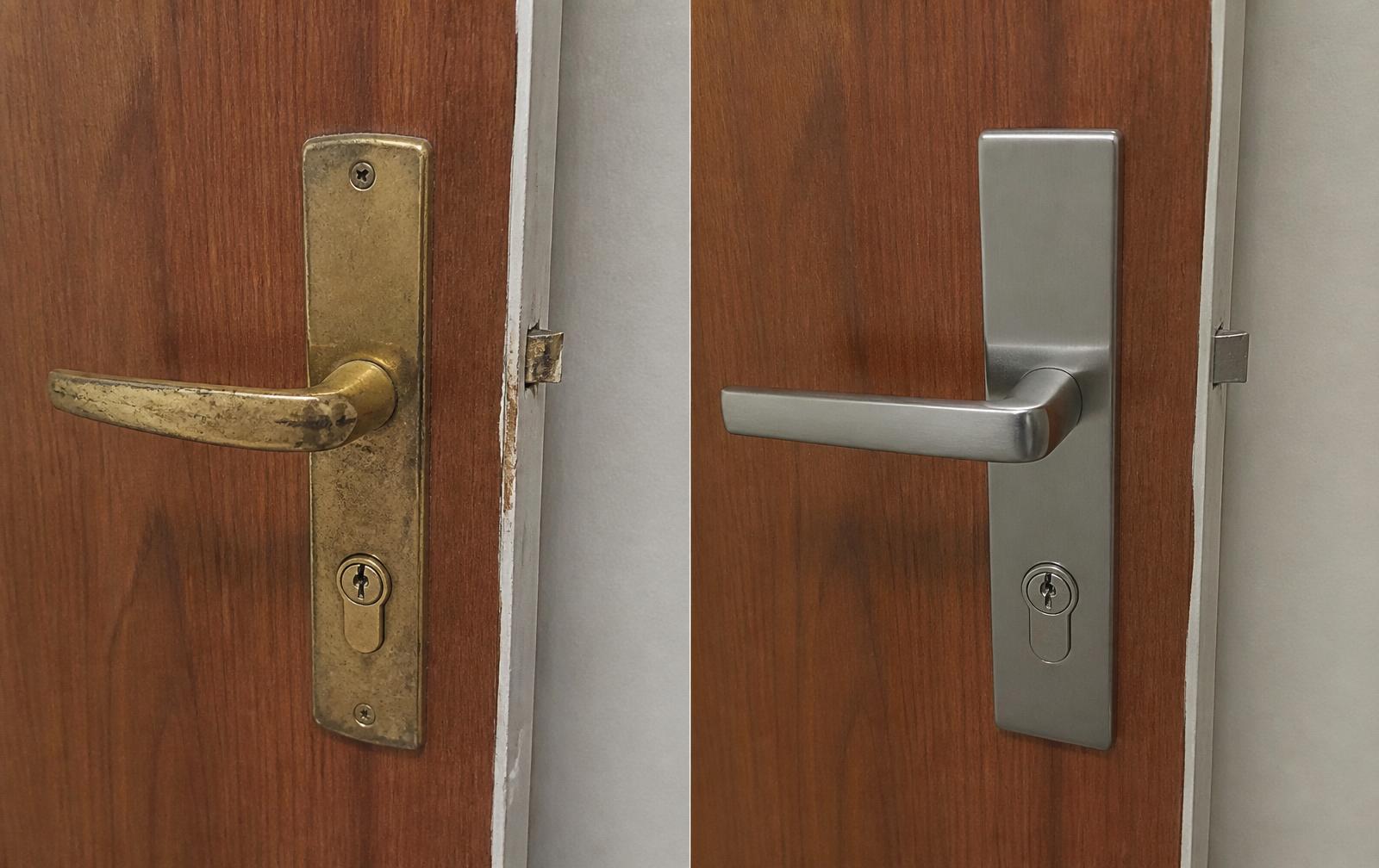 Troca de fechadura e ajuste da porta - comparação antes e depois